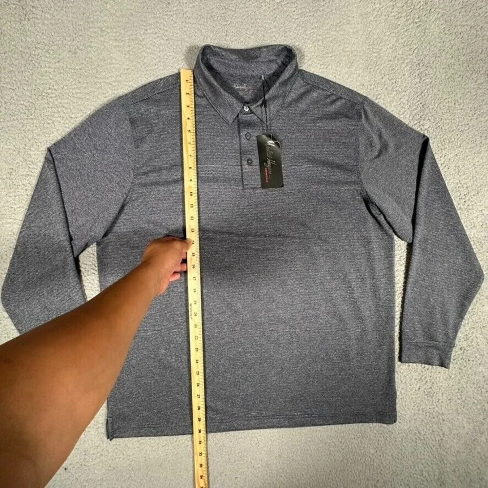 Walter Hagen Shirt Mens XL Navy Striped Golf Polo‎ Performance Stretch Wicking